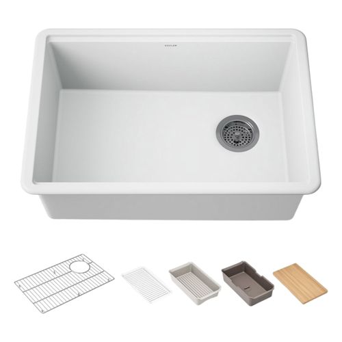 Main product image of Billings 27" Undermount Single-Bowl Workstation Kitchen Sink (Matte White), K-33713-PC-CM6
