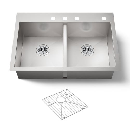 Main product image of 33" Top-/Undermount Double-Bowl Kitchen Sink (Stainless Steel), K-3820-4-NA