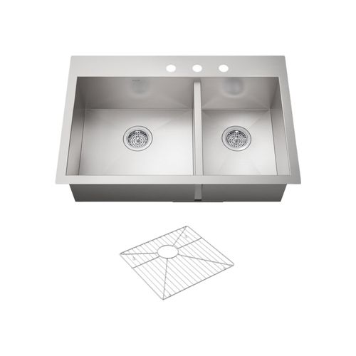 Main product image of Vault 33" Top-/Undermount Double-Bowl Kitchen Sink (Stainless Steel), K-3823-3-NA