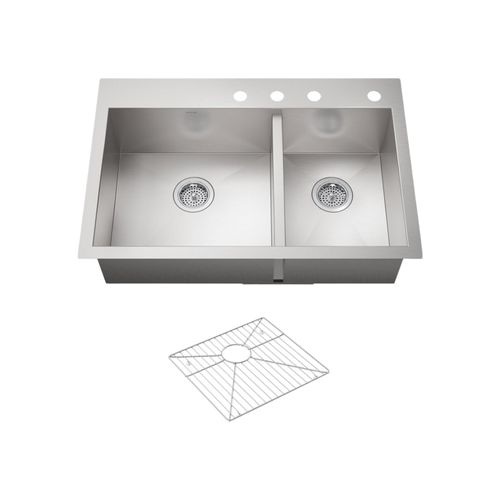 Main product image of Vault 33" Top-/Undermount Double-Bowl Kitchen Sink (Stainless Steel), K-3823-4-NA