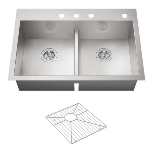 Main product image of Vault Smart Divide 33" Top-/Undermount Double-Bowl Kitchen Sink (Stainless Steel), K-3838-4-NA