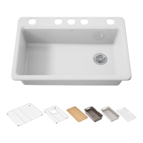 Main product image of Riverby 33" Undermount Single-Bowl Workstation Kitchen Sink (White), K-5871-5UPC-0