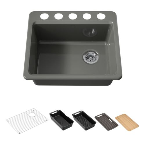 Main product image of Riverby 25" Undermount Single-Bowl Workstation Kitchen Sink (Thunder Grey), K-5872-5UPC-58