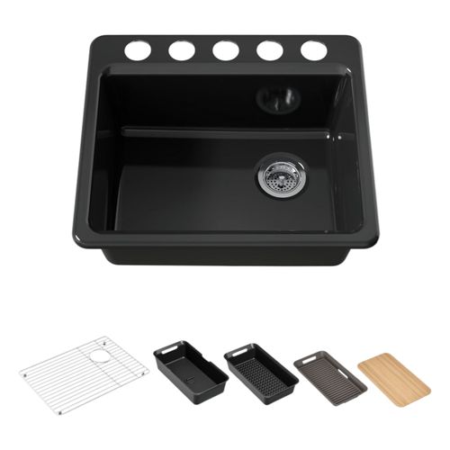 Main product image of Riverby 25" Undermount Single-Bowl Workstation Kitchen Sink (Black), K-5872-5UPC-7