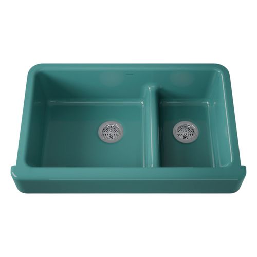 Main product image of Whitehaven Smart Divide 35-1/2" Undermount Double-Bowl Farmhouse Kitchen Sink w/ Short Apron (Teal), K-6426-17