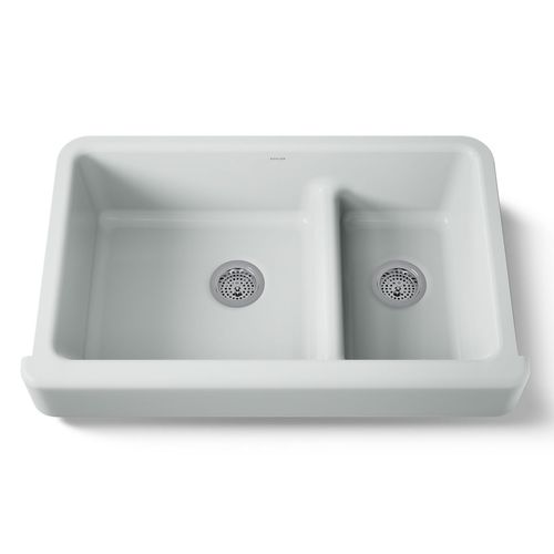 Main product image of Smart Divide 35-1/2" Undermount Double-Bowl Farmhouse Kitchen Sink w/ Short Apron (Ice Grey), K-6426-95