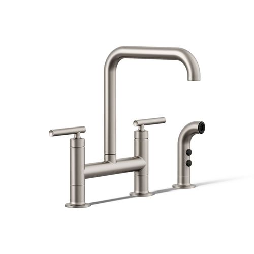 Main product image of Two-Hole Bridge Kitchen Sink Faucet w/ Side Sprayer (Vibrant Stainless), K-7548-4-VS
