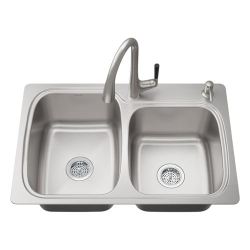 Main product image of All-In-One 33" Top-/Undermount Double-Bowl Kitchen Sink (Stainless Steel), K-75791-2PC-NA