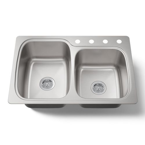 Main product image of 33" Top-/Undermount Double-Bowl Kitchen Sink (Stainless Steel), K-75791-4-NA
