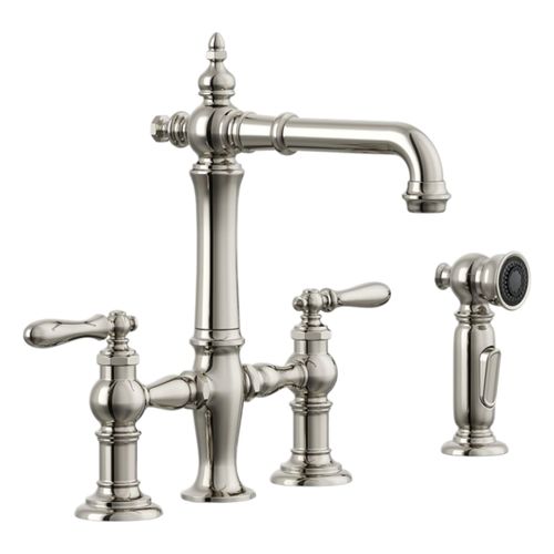 Main product image of Artifacts Three-Hole Bridge Bar Sink Faucet w/ Side Sprayer (Vibrant Polished Nickel), K-76520-4-SN