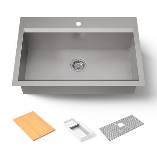 Main product image of 33" Top-/Undermount Single-Bowl Workstation Kitchen Sink (Stainless Steel), K-80084-1PC-NA
