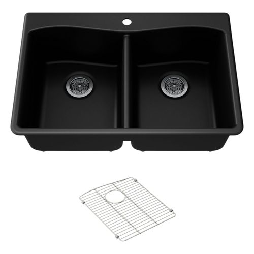 Main product image of Kennon 33" Top-/Undermount Double-Bowl Kitchen Sink (Matte Black), K-8185-1-CM1
