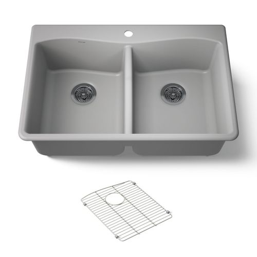 Main product image of 33" Top-/Undermount Double-Bowl Kitchen Sink (Matte Grey), K-8185-1-CM4