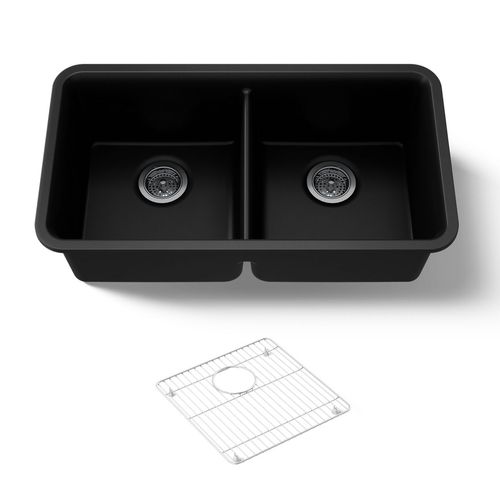 Main product image of 33-1/2" Undermount Double-Bowl Kitchen Sink (Matte Black), K-8199-CM1