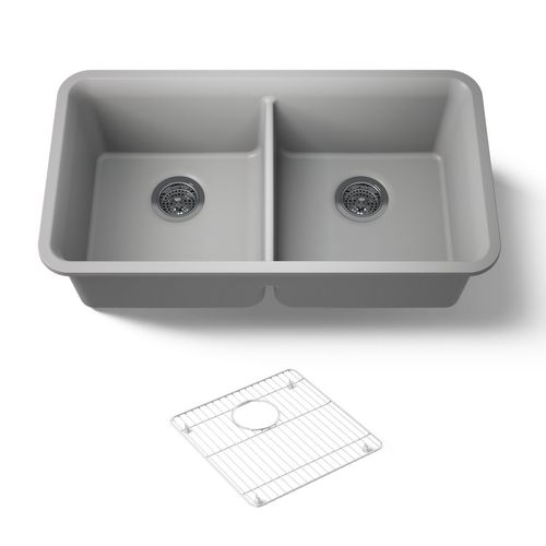 Main product image of 33-1/2" Undermount Double-Bowl Kitchen Sink (Matte Grey), K-8199-CM4