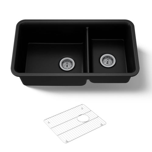 Main product image of 33-1/2" Undermount Double-Bowl Kitchen Sink (Matte Black), K-8204-CM1