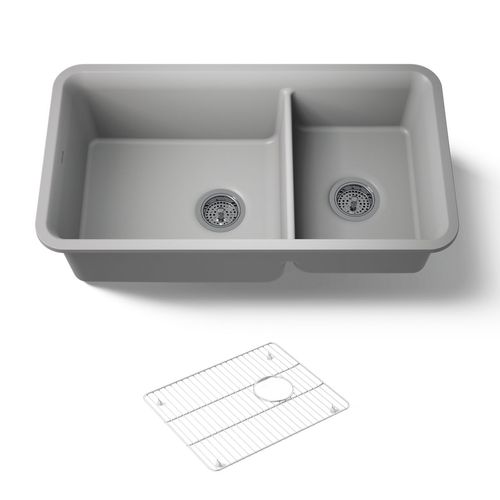 Main product image of 33-1/2" Undermount Double-Bowl Kitchen Sink (Matte Grey), K-8204-CM4