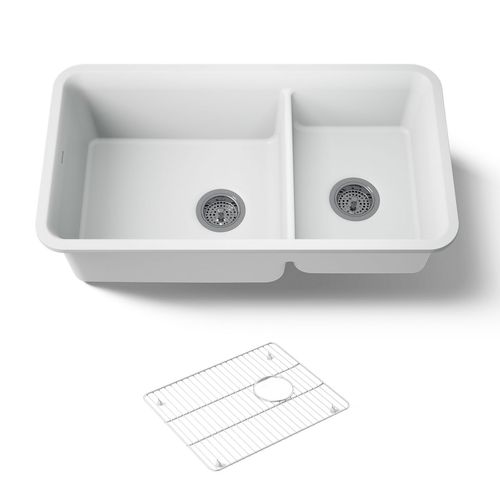 Main product image of 33-1/2" Undermount Double-Bowl Kitchen Sink (Matte White), K-8204-CM6