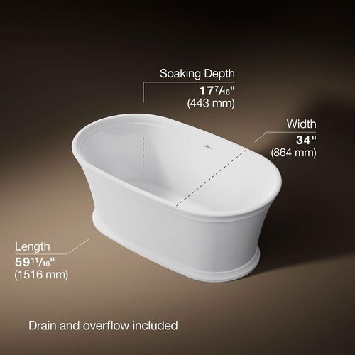 Main product image of Memoirs 60" x 34" Oval Freestanding Bathtub with Center Toe-Tap Drain (White)