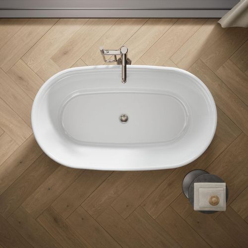 Main product image of Memoirs 60" x 34" Oval Freestanding Bathtub with Center Toe-Tap Drain (White)