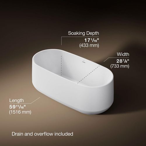 Main product image of Ceric 60" x 29" Oval Freestanding Bathtub with Center Toe-Tap Drain (White)