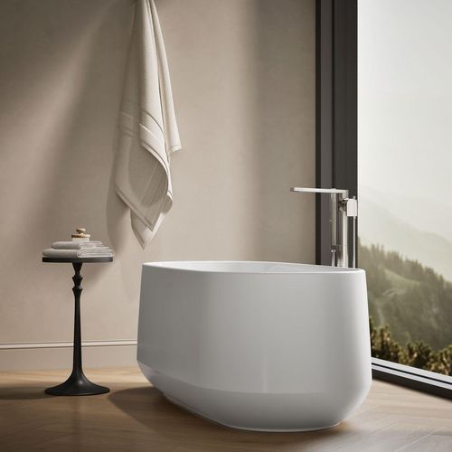 Main product image of Ceric 60" x 29" Oval Freestanding Bathtub with Center Toe-Tap Drain (White)