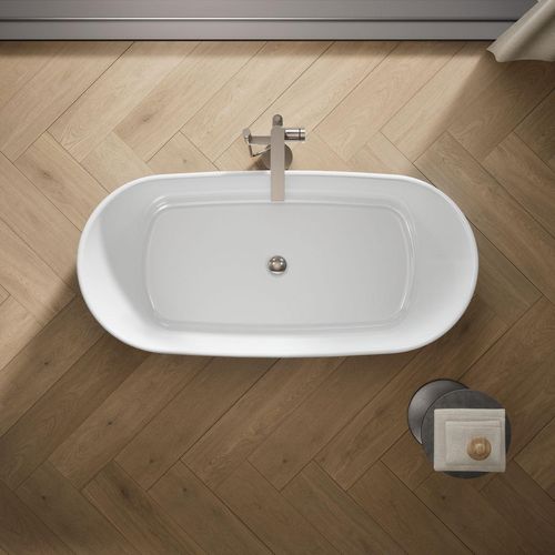 Main product image of Ceric 60" x 29" Oval Freestanding Bathtub with Center Toe-Tap Drain (White)