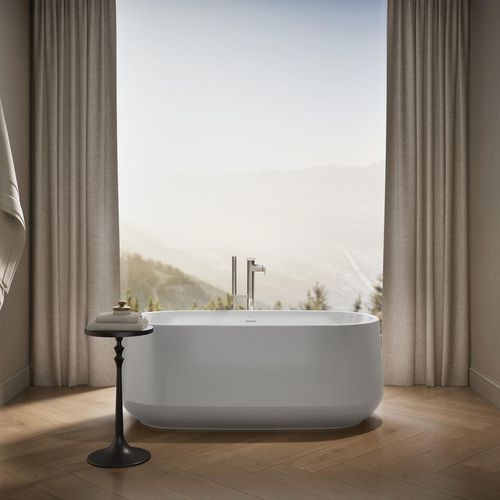 Main product image of Ceric 60" x 29" Oval Freestanding Bathtub with Center Toe-Tap Drain (White)