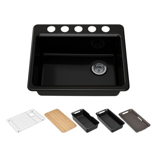 Main product image of Riverby 27" Undermount Single-Bowl Workstation Kitchen Sink (Black), K-8668-5UPC-7