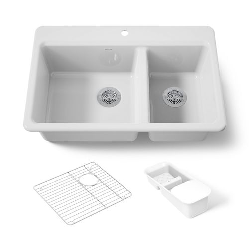 Main product image of 33" Top-Mount Double-Bowl Workstation Kitchen Sink (White), K-8669-1A2-0