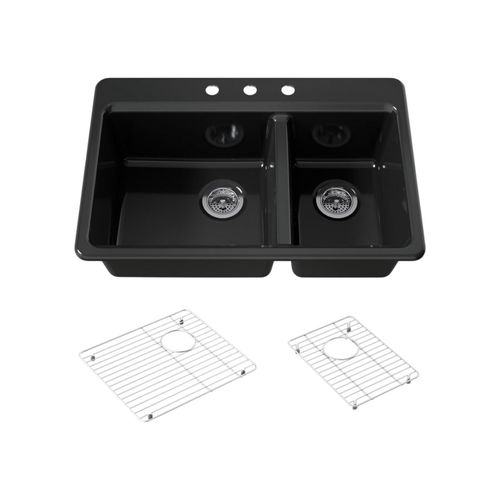 Main product image of Riverby 33" Top-Mount Double-Bowl Kitchen Sink (Black), K-8669-3A1-7