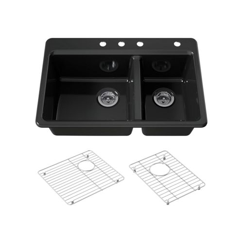 Main product image of Riverby 33" Top-Mount Double-Bowl Kitchen Sink (Black), K-8669-4A1-7