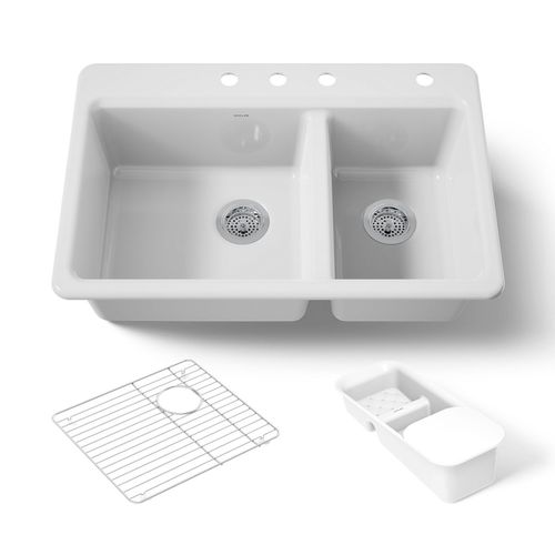 Main product image of 33" Top-Mount Double-Bowl Workstation Kitchen Sink (White), K-8669-4A2-0