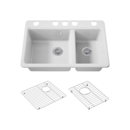 Main product image of Riverby 33" Undermount Double-Bowl Kitchen Sink (White), K-8669-5UA1-0