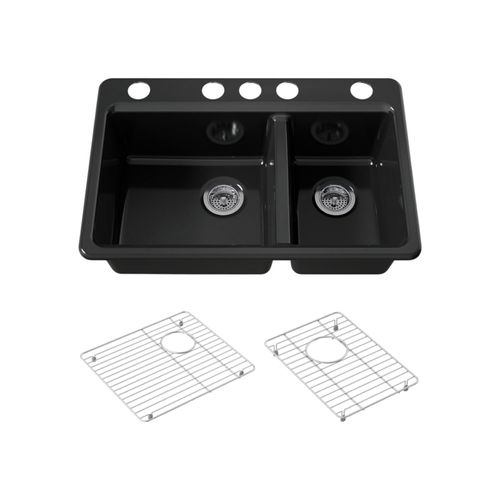Main product image of Riverby 33" Undermount Double-Bowl Kitchen Sink (Black), K-8669-5UA1-7
