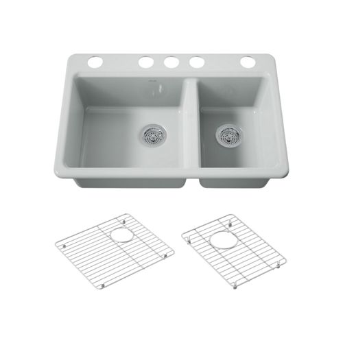 Main product image of Riverby 33" Undermount Double-Bowl Kitchen Sink (Ice Grey), K-8669-5UA1-95