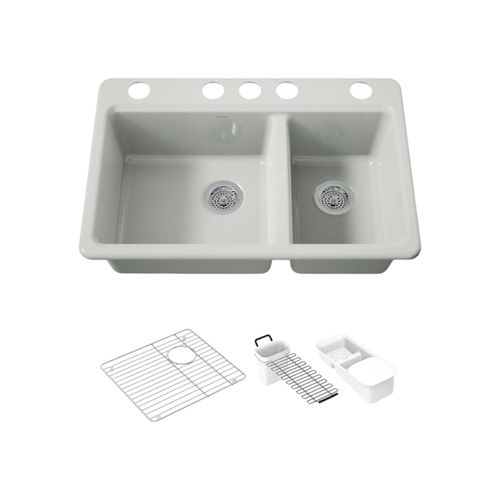 Main product image of Riverby 33" Undermount Double-Bowl Workstation Kitchen Sink (Sea Salt), K-8669-5UA3-FF