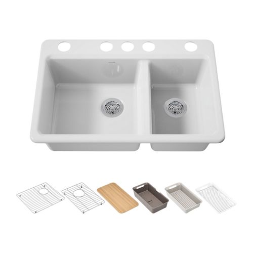 Main product image of Riverby 33" Undermount Double-Bowl Workstation Kitchen Sink (White), K-8669-5UPC-0