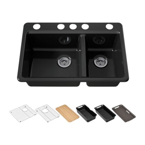 Main product image of Riverby 33" Undermount Double-Bowl Workstation Kitchen Sink (Black), K-8669-5UPC-7