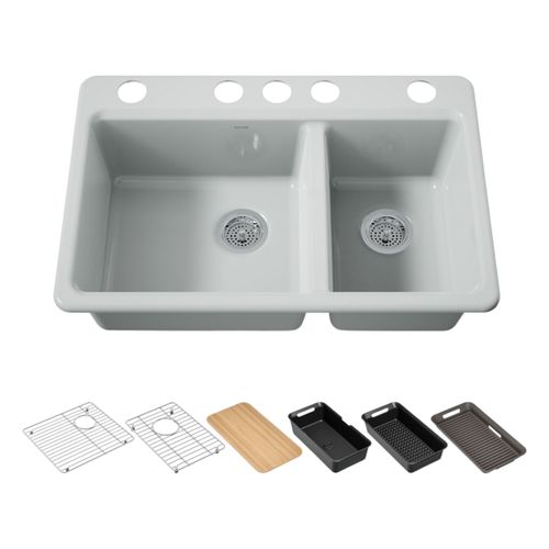 Main product image of Riverby 33" Undermount Double-Bowl Workstation Kitchen Sink (Ice Grey), K-8669-5UPC-95