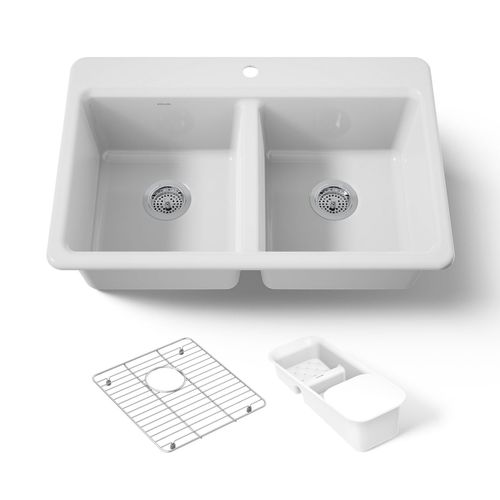 Main product image of 33" Top-Mount Double-Bowl Workstation Kitchen Sink (White), K-8679-1A2-0