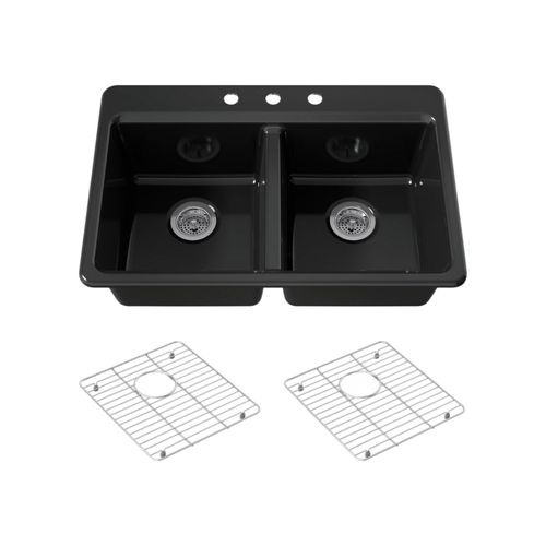 Main product image of Riverby 33" Top-Mount Double-Bowl Kitchen Sink (Black), K-8679-3A1-7