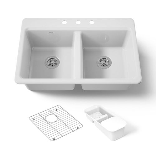 Main product image of 33" Top-Mount Double-Bowl Workstation Kitchen Sink (White), K-8679-3A2-0