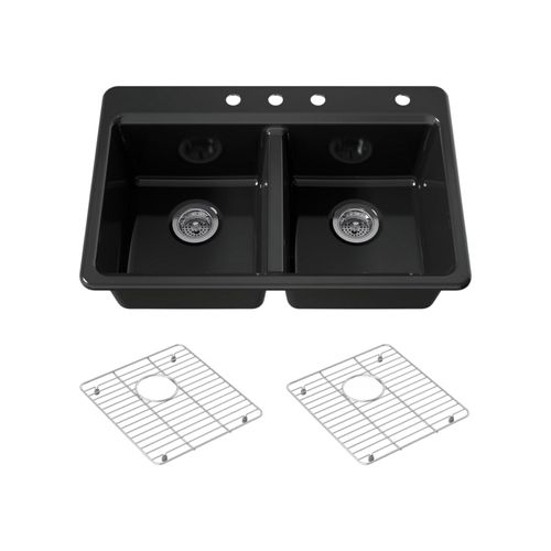 Main product image of Riverby 33" Top-Mount Double-Bowl Kitchen Sink (Black), K-8679-4A1-7