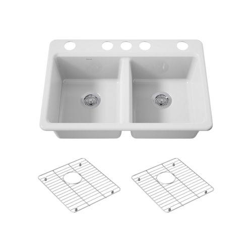 Main product image of Riverby 33" Undermount Double-Bowl Kitchen Sink (White), K-8679-5UA1-0
