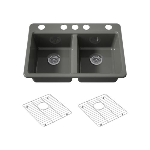 Main product image of Riverby 33" Undermount Double-Bowl Kitchen Sink (Thunder Grey), K-8679-5UA1-58