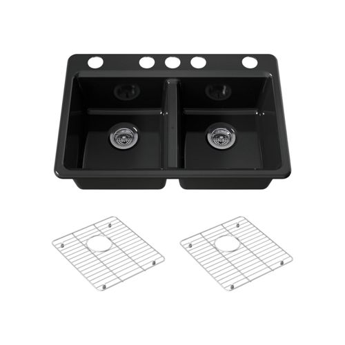 Main product image of Riverby 33" Undermount Double-Bowl Kitchen Sink (Black), K-8679-5UA1-7