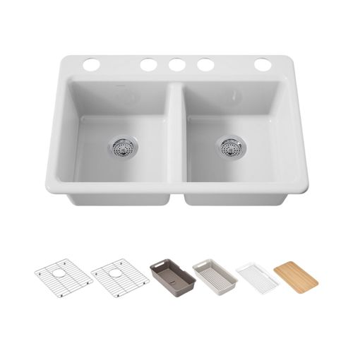 Main product image of Riverby 33" Undermount Double-Bowl Workstation Kitchen Sink (White), K-8679-5UPC-0