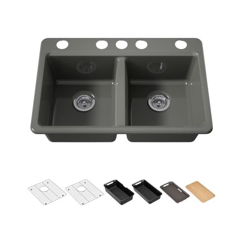 Main product image of Riverby 33" Undermount Double-Bowl Workstation Kitchen Sink (Thunder Grey), K-8679-5UPC-58