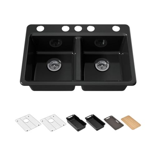 Main product image of Riverby 33" Undermount Double-Bowl Workstation Kitchen Sink (Black), K-8679-5UPC-7